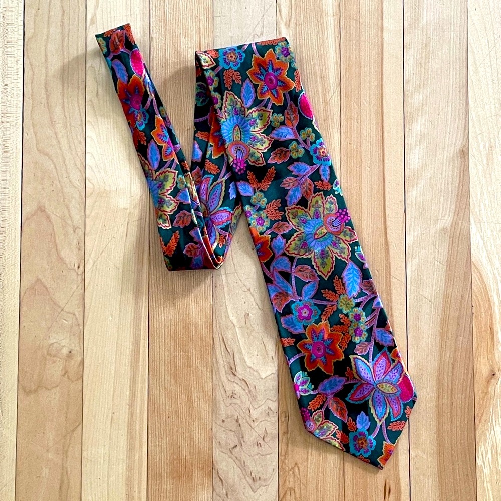 Kenzo Colorful Floral Print Silk Tie - Picture 1 of 16